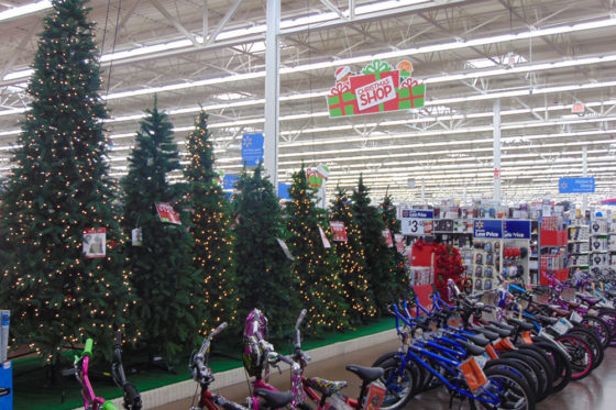 Row of Children's Bikes in Front of a row of Christmas Trees | The Joy of Giving supports families in need in Collier County